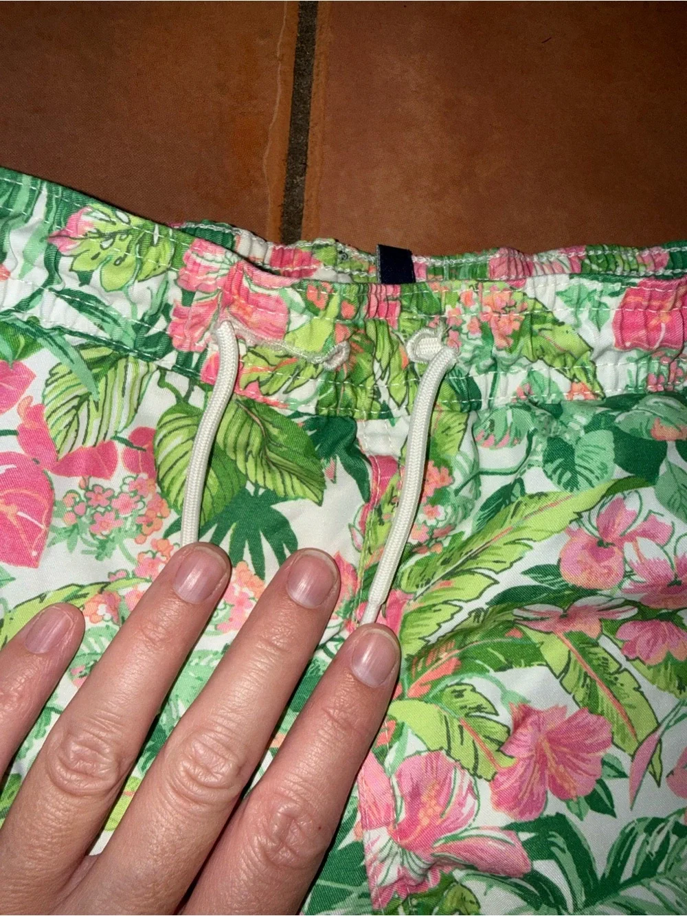 Janie and‎ Jack Tropical Floral Swim Trunks in Pink and Green